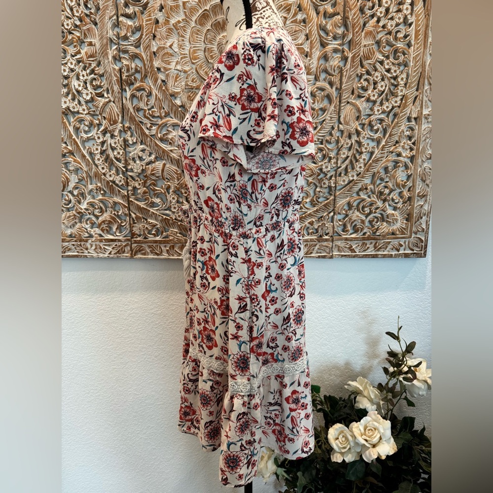 Knox Rose Pale Pink Floral Babydoll Flowy Mini Dress w/ Tie Cinch Waistband - Picture 7 of 14